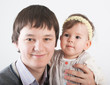Portrait beautiful and happy fathers with a daughter