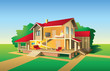 Country house without front wall, section cut view, vector Country house without front wall, section cut view, vector