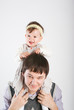 The little girl lives off the happy father..