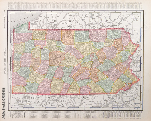 Photo: Antique Vintage Color Map of Pennsylvania, PA United State USA Antique Vintage Color Map of Pennsylvania, PA United State USA