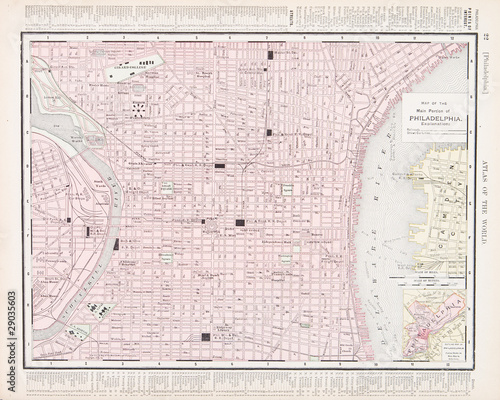 Photo: Vintage Color City Street Map Philadelphia, Pennsylvania, USA Vintage Color City Street Map Philadelphia, Pennsylvania, USA