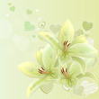 Pastel background with lilies and contour hearts Pastel background with lilies and contour hearts