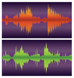 green and orange soundwaves on purple, vector