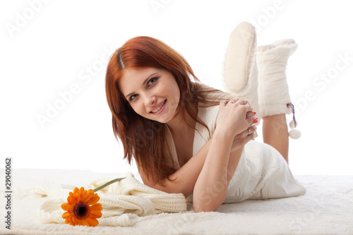 Photo: .Young beautiful woman with flower .Young beautiful woman with flower