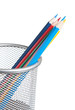 colored pencils in basket