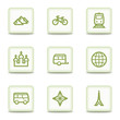 Travel web icons set 2, white glossy buttons