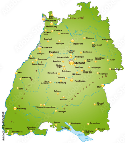 Vektor: Bundesland Baden-Württemberg als Übersicht Bundesland Baden-Württemberg als Übersicht