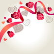 Pink ribbon and contour hearts on light grey background Pink ribbon and contour hearts on light grey background