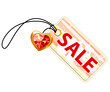 Pink sale label with gold heart and ruby