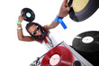 cool afro american DJ in action isolated on white