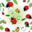 Seamless colourful pattern with ladybugs and leaves