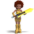 female fantasy manga knight as a cartoon guard. 3D rendering