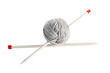 Photo: knitting with metal spokes isolated on white background knitting with metal spokes isolated on white background