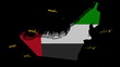 planes departing UAE map flag animation