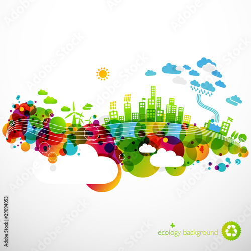 Vector: rainbow ecotown - modern abstract ecology town illustration rainbow ecotown - modern abstract ecology town illustration