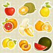 Cartoon fruits stickers  , vector illustration