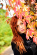 Sexy woman and red leaves Sexy woman and red leaves