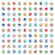 Multicolored buttons and signs