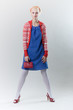 emotion pose blond girl in red woolly
