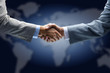 Handshake with map of the world in background