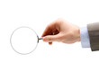 Magnifying glass in hand isolated on white background