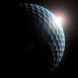 golf planet - golf ball textured planet with sun rising golf planet - golf ball textured planet with sun rising