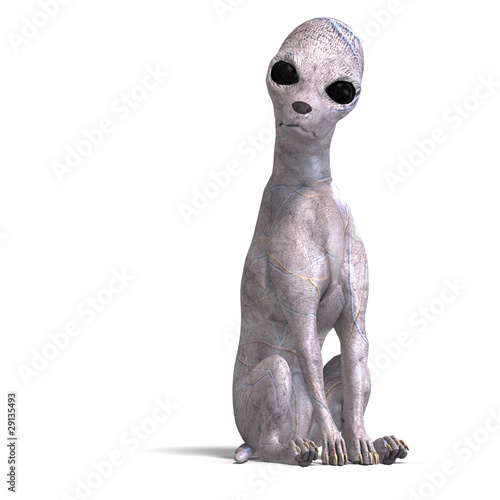 Illustration: strange alien dog from area 51. 3D rendering with clipping path strange alien dog from area 51. 3D rendering with clipping path