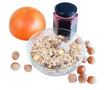 Oatmeal with grapefruit, hazelnuts and jam