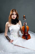 Photo: Girl in white dress with violin Girl in white dress with violin
