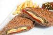 Cheese fillet with french fries and sauce