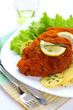 Wiener Schnitzel, breaded with potato salad Wiener Schnitzel, breaded with potato salad