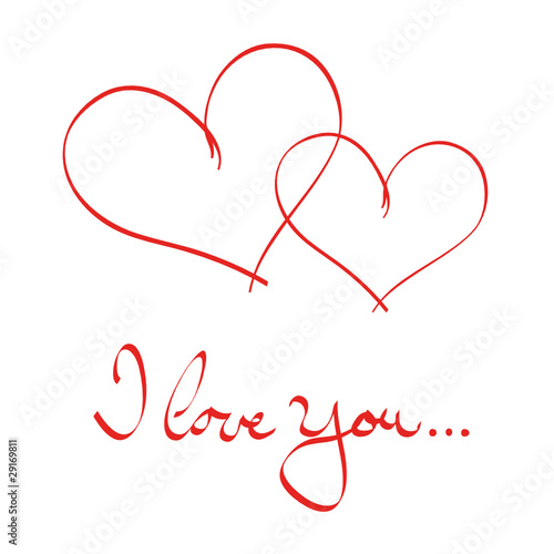 Vektor: Zwei Herzen - Liebesgrüße - I love You - Handschrift Zwei Herzen - Liebesgrüße - I love You - Handschrift