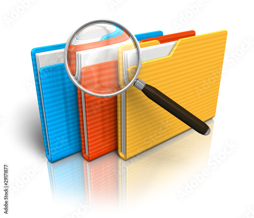 Illustration: File search concept: folders and magnifying glass File search concept: folders and magnifying glass
