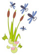 Vector illustration. Cane and dragonfly.