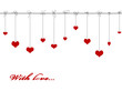 Hanging red valentine hearts on white background Hanging red valentine hearts on white background