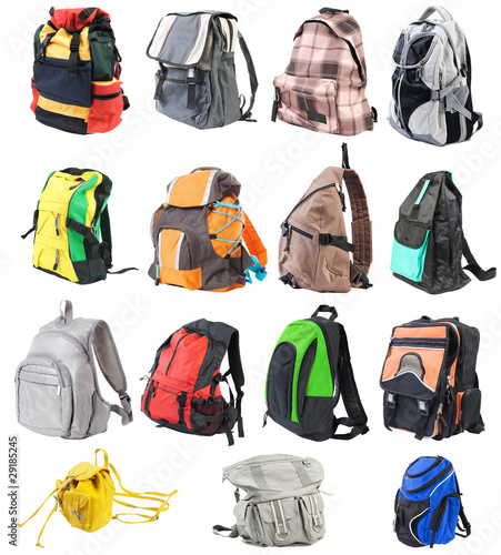 Photo: Bagpacks set #1. 15 objects. Front view | Isolated Bagpacks set #1. 15 objects. Front view | Isolated