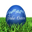 Blaues Osterei im Gras - Frohe Ostern - 01