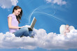 Foto: girl with notebook on cloud and little angel collage girl with notebook on cloud and little angel collage