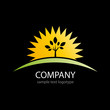 Logo sun and tree on black background # Vector