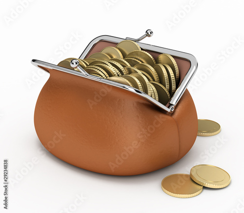 Illustration: Coins in purse. Coins in purse.