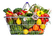 Shopping basket fruit and vegetables isolated on white