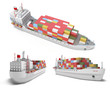 Cargo ship with containers isolated on white