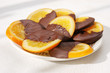 delicious  slices of orange coated chocolate
