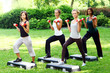 Young and attractive womans doing fitness exercises
