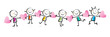 children in a row playing with hearts