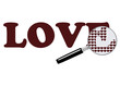 Magnifying glass with hearts, symbolizing the search for love