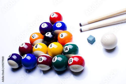 Photo: Billiard balls isolate on white Billiard balls isolate on white