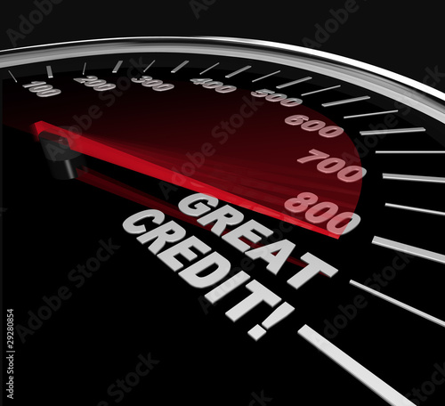 Illustration: Great Credit Scores - Numbers on Speedometer Great Credit Scores - Numbers on Speedometer