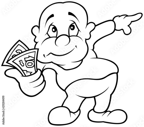 black and white cartoon characters. Character with Money - Black