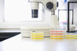 Microscope and petri dishes